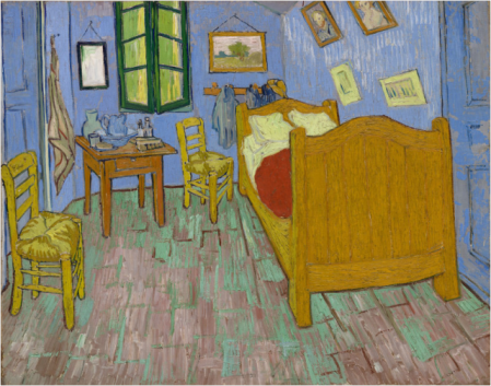 “El dormitorio en Arles” (74x92cm) de Vicent van Gogh (1889) en su estado actual – van Gogh Museum.